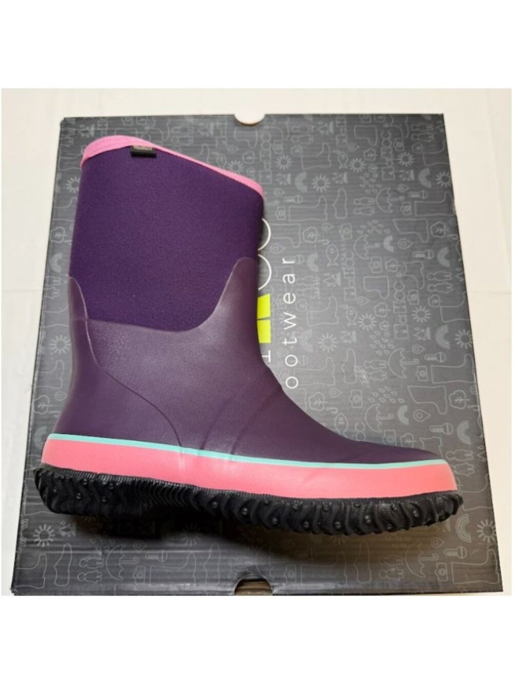 MCIKCC Kids Waterproof Rubber Rain/Snow Boots Purple/Pink Size 5 NEW